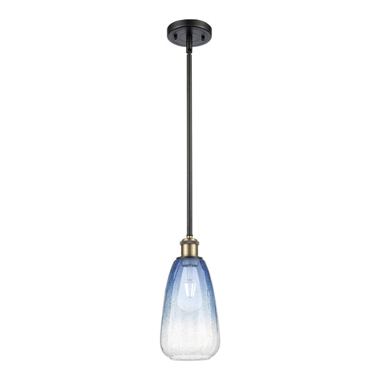 Innovations Brookhaven Almond 6in 1-Light Mini Pendant | Industrial Black Antique Brass and Sapphire Blue Glass | Kitchen | Model 516-1S-BAB-G480-6SB