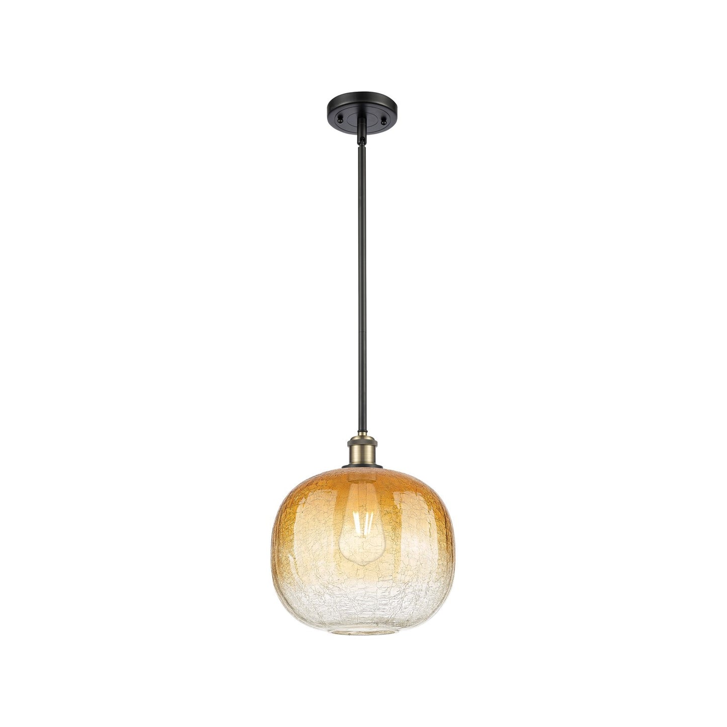 Innovations Brookhaven Sphere 10.5in 1-Light Mini Pendant | Industrial Black Antique Brass and Amber Glass | Kitchen | Model 516-1S-BAB-G481-10AM