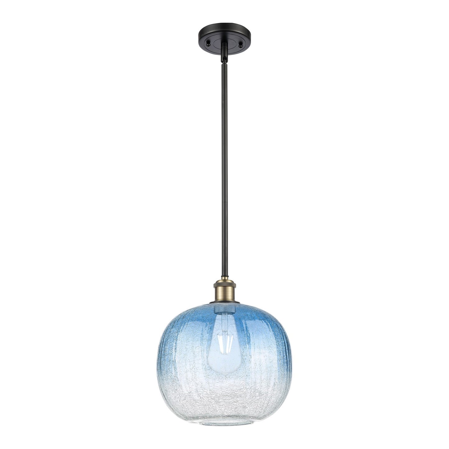 Innovations Brookhaven Sphere 10.5in 1-Light Mini Pendant | Industrial Black Antique Brass and Sapphire Blue Glass | Model 516-1S-BAB-G481-10SB
