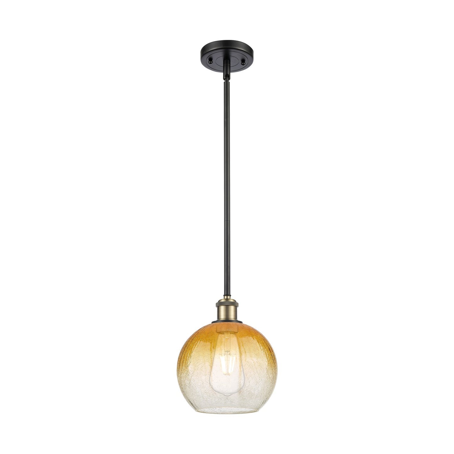 Innovations Brookhaven Globe 7.8in 1-Light Mini Pendant | Industrial Black Antique Brass and Amber Glass | Kitchen Island | Model 516-1S-BAB-G483-8AM