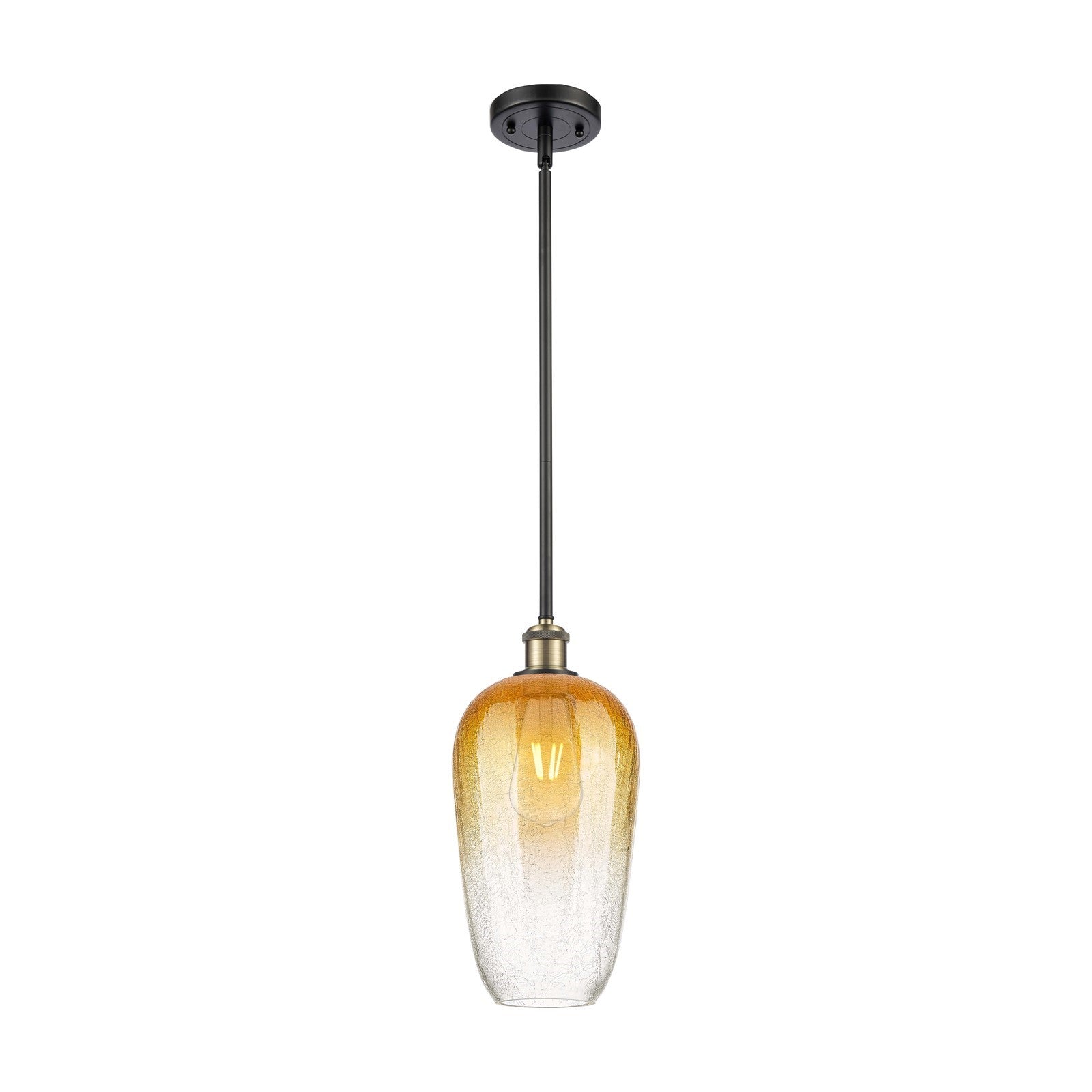 Innovations Brookhaven Flute 7in 1-Light Mini Pendant | Industrial Black Antique Brass and Amber Glass | Kitchen Island | Model 516-1S-BAB-G484-7AM