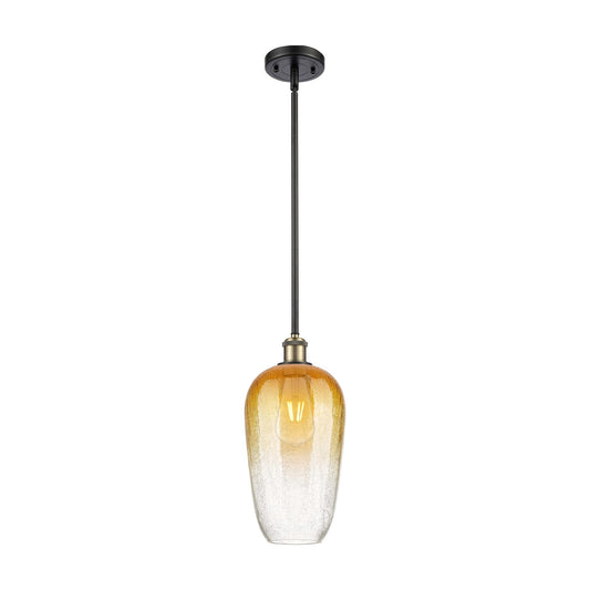 Innovations Brookhaven Flute 7in 1-Light Mini Pendant | Industrial Black Antique Brass and Amber Glass | Kitchen Island | Model 516-1S-BAB-G484-7AM