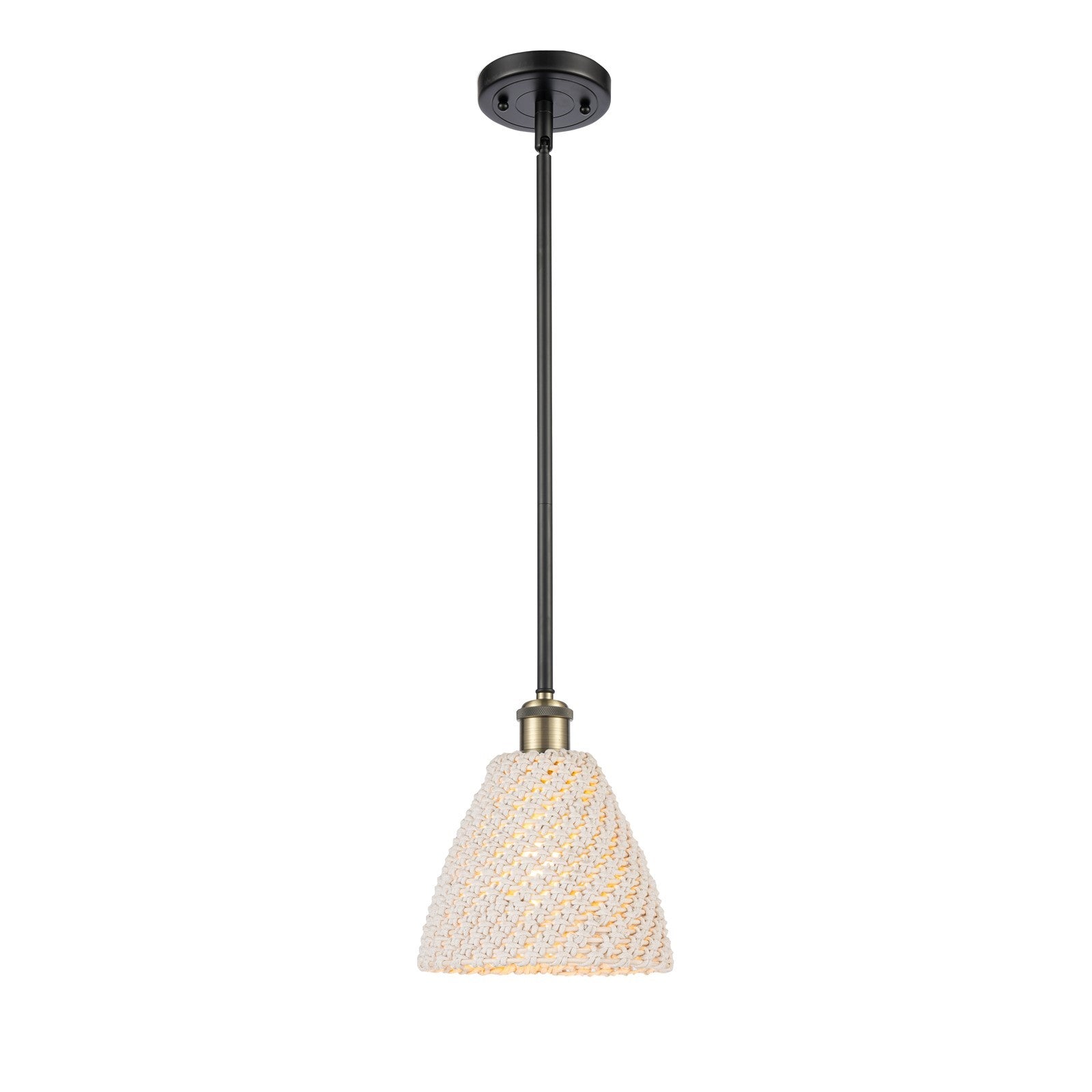 Innovations Bristol Natural 7.5in 1-Light Mini Pendant | Farmhouse Black Antique Brass and Natural Fiber | Kitchen | Model 516-1S-BAB-NBD-75-NAT
