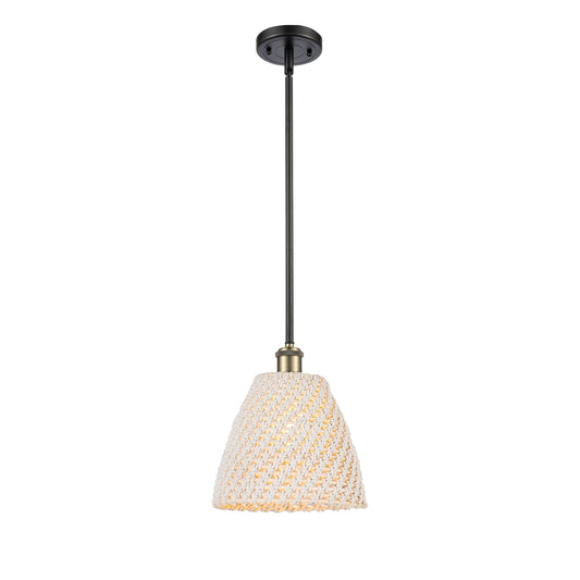 Innovations Bristol Natural 9in 1-Light Mini Pendant | Farmhouse Black Antique Brass and Natural Fiber | Kitchen Island | Model 516-1S-BAB-NBD-9-NAT