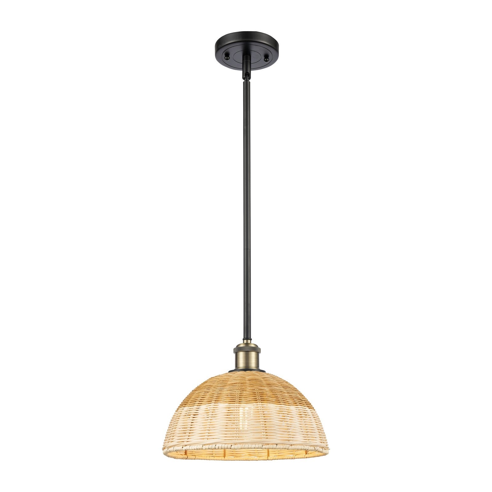 Innovations Bristol Natural II 12in 1-Light Mini Pendant | Industrial Black Antique Brass and Natural Fiber Dome Shade | Model 516-1S-BAB-NBD2-12-NAT