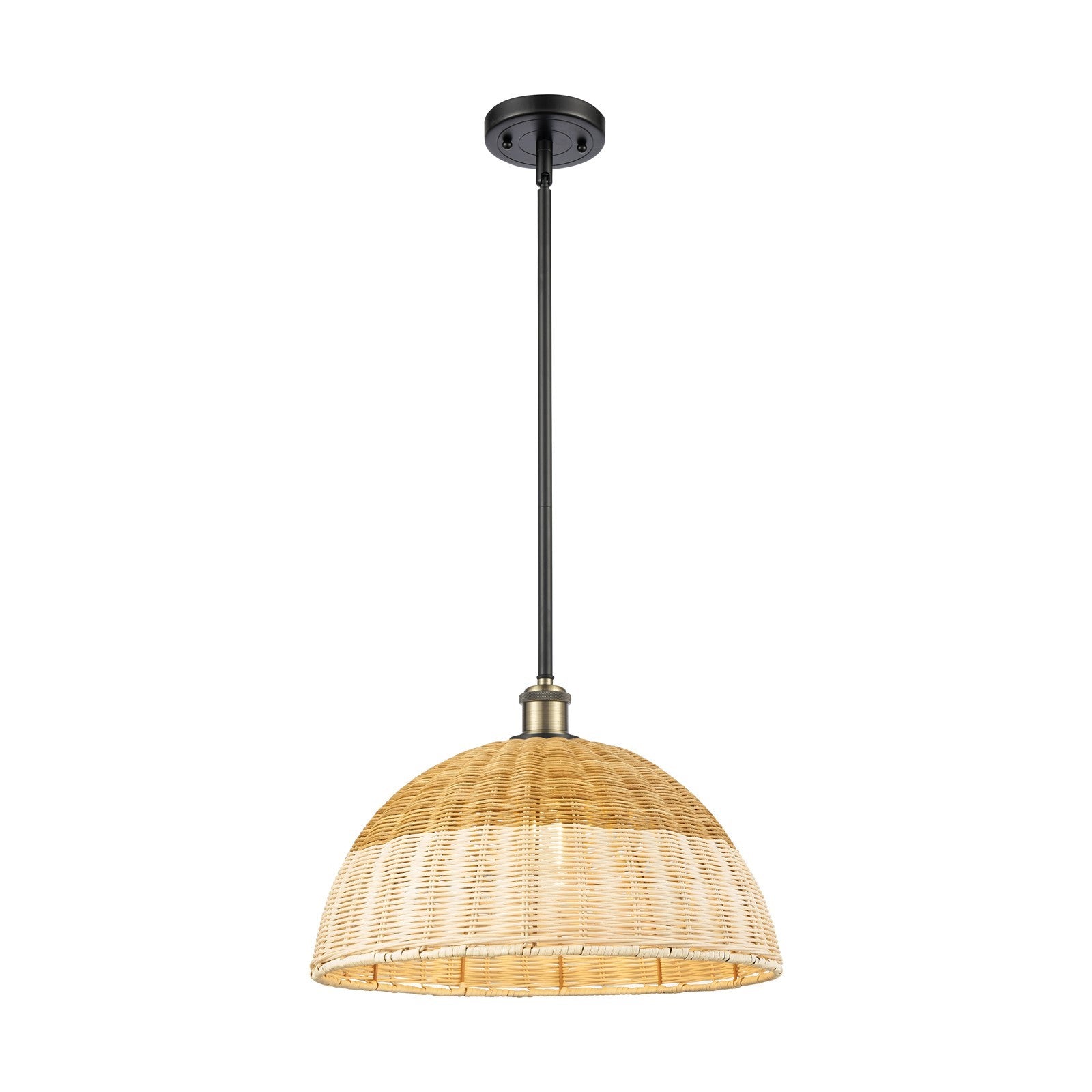 Innovations Bristol Natural II 16in 1-Light Mini Pendant | Industrial Black Antique Brass and Natural Fiber Dome Shade | Model 516-1S-BAB-NBD2-16-NAT