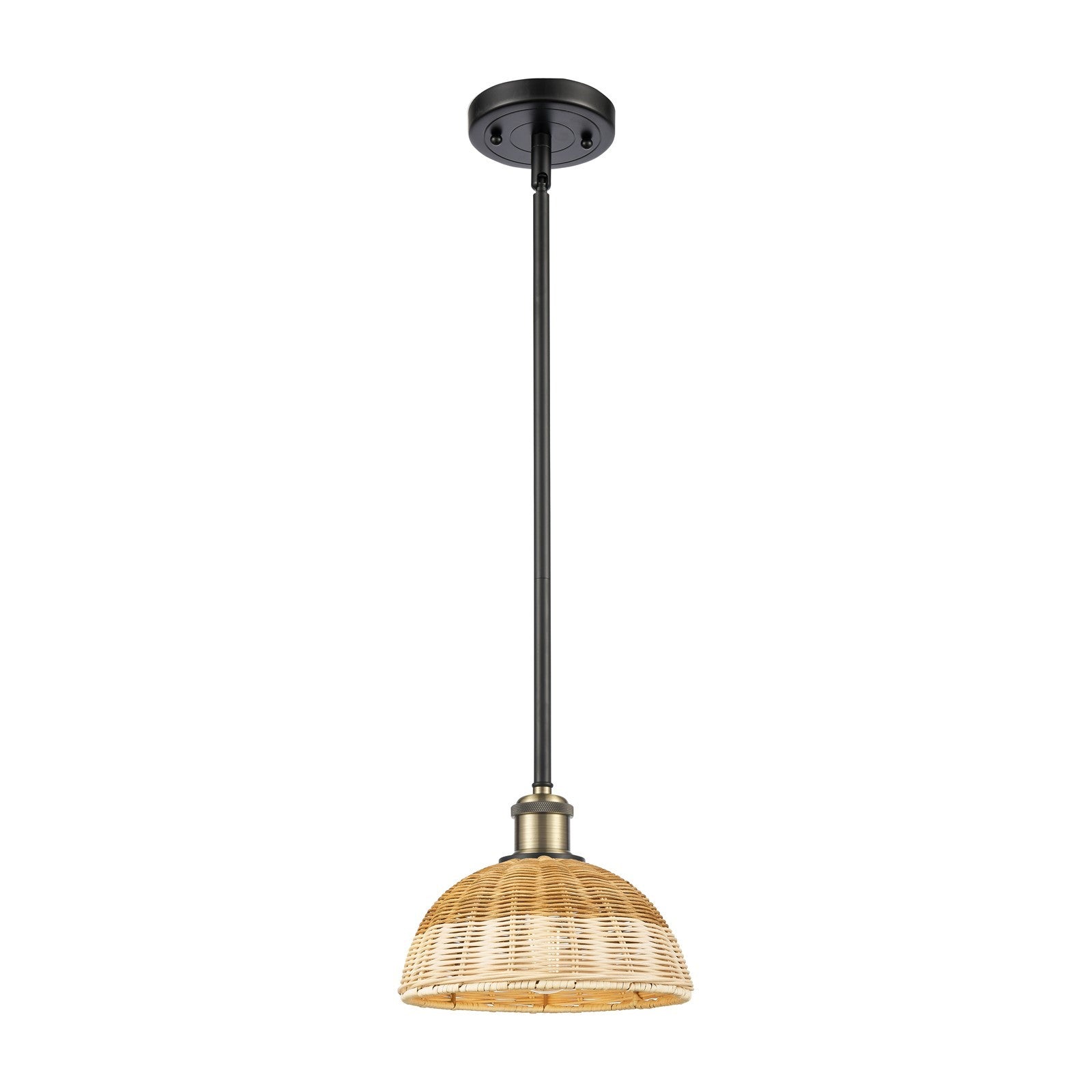 Innovations Bristol Natural II 9in 1-Light Mini Pendant | Industrial Black Antique Brass and Natural Fiber Dome Shade | Model 516-1S-BAB-NBD2-9-NAT