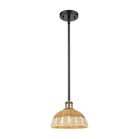 Innovations Bristol Natural II 9in 1-Light Mini Pendant | Industrial Black Antique Brass and Natural Fiber Dome Shade | Model 516-1S-BAB-NBD2-9-NAT