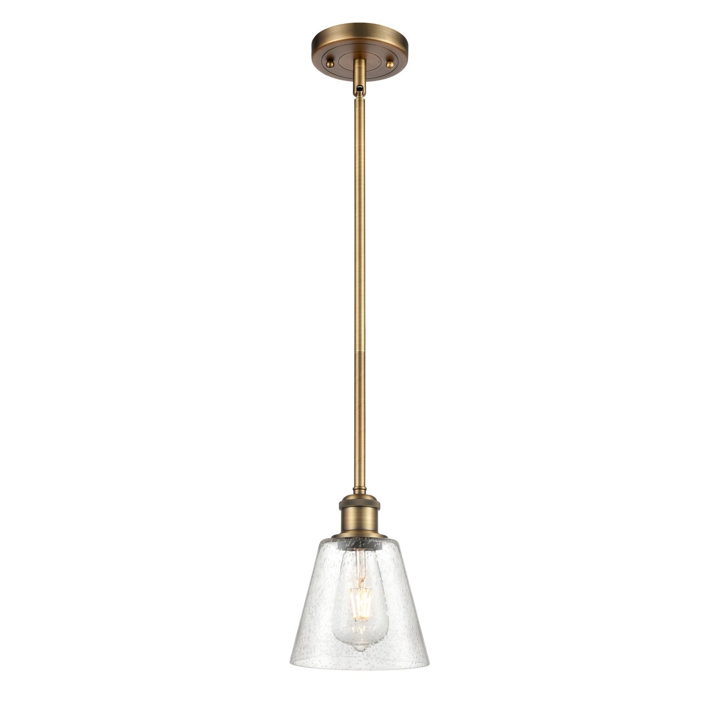 Innovations Caton 6in 1-Light Mini Pendant | Industrial Brushed Brass and Frosted Glass | Kitchen Island & Dining Room | Model 516-1S-BB-G454
