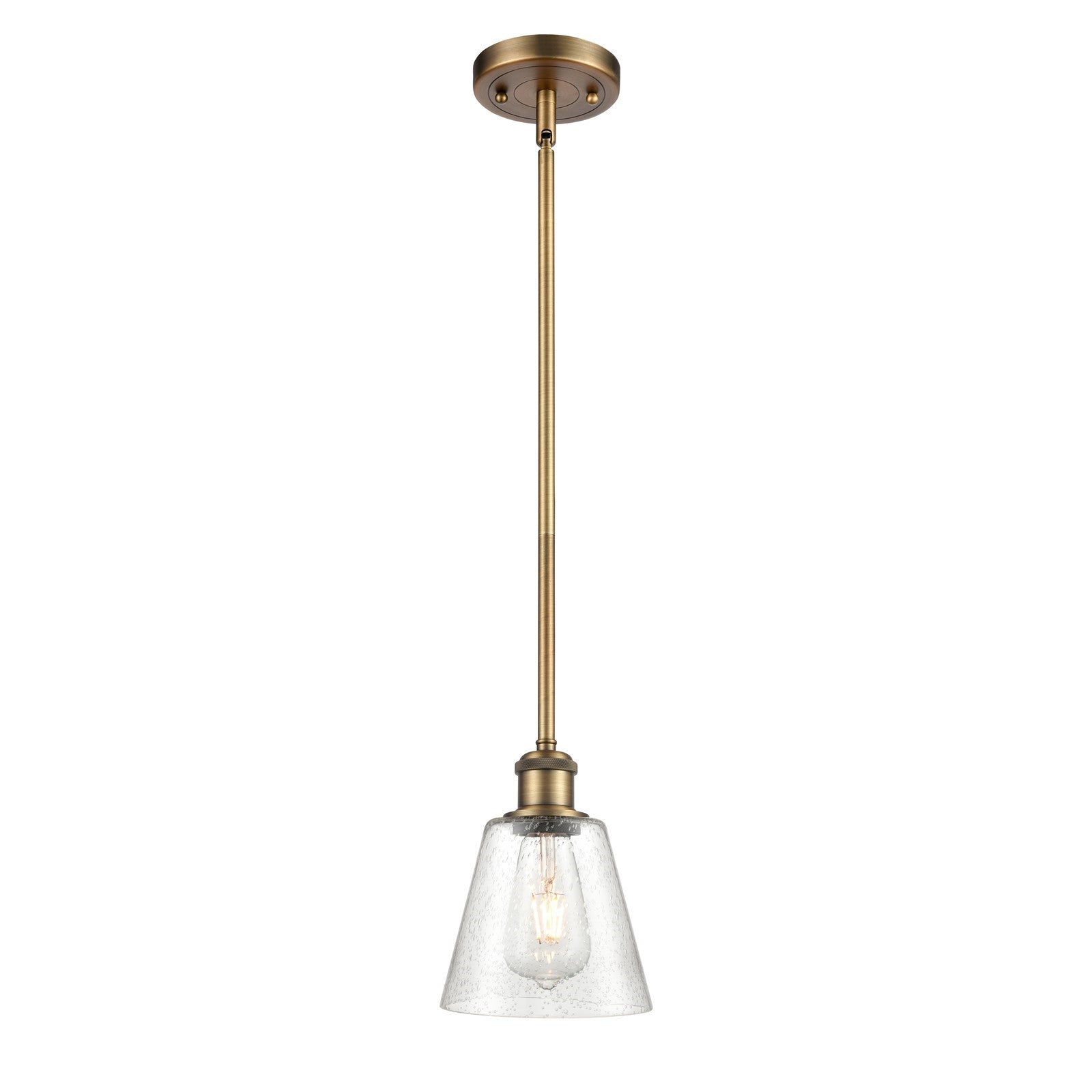 Innovations Caton 6in 1-Light Mini Pendant | Industrial Brushed Brass and Frosted Glass | Kitchen Island & Dining Room | Model 516-1S-BB-G454