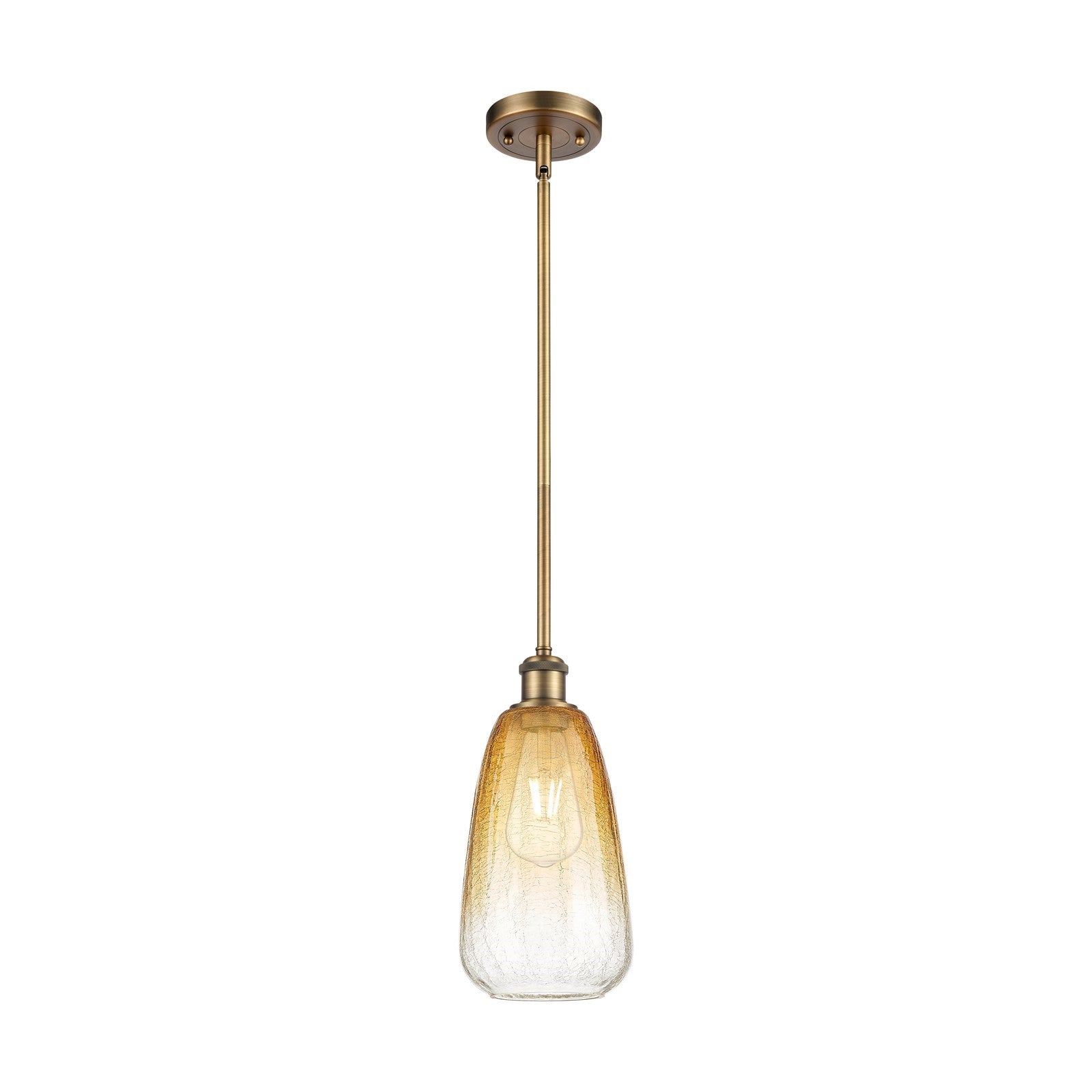 Innovations Brookhaven Almond 6in 1-Light Mini Pendant | Industrial Brushed Brass and Amber Glass | Kitchen Island | Model 516-1S-BB-G480-6AM