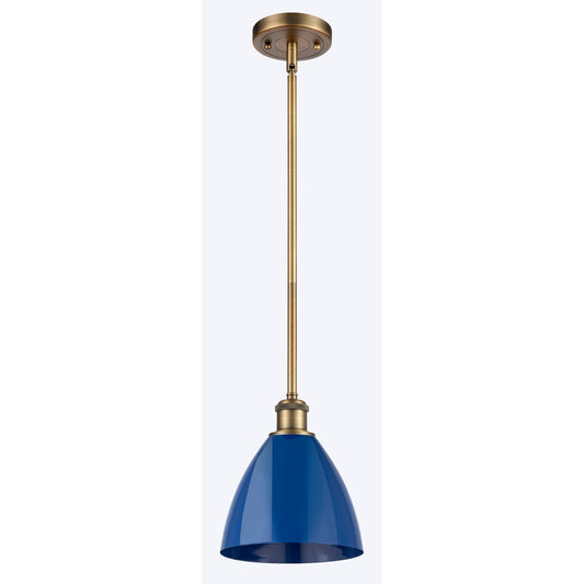 Innovations Plymouth 7.5in 1-Light LED Pendant | Industrial Brushed Brass and Matte Blue Metal | Kitchen Island | Model 516-1S-BB-MBD-75-BL-LED