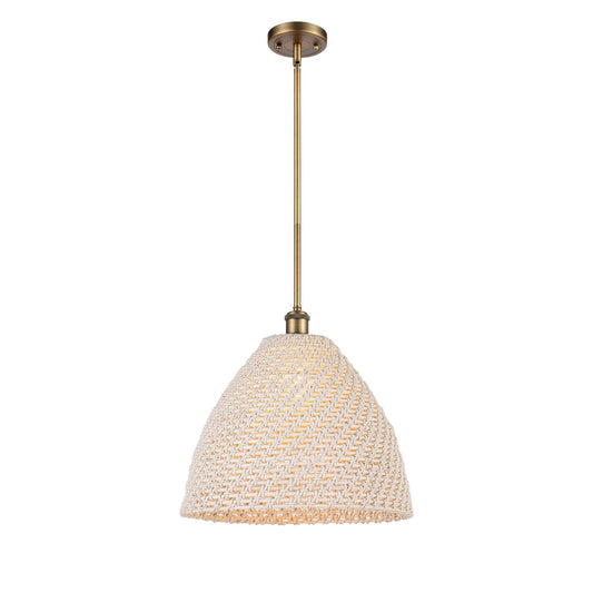Innovations Bristol Natural 16in 1-Light Mini Pendant | Farmhouse Brushed Brass and Natural Fiber | Kitchen Island | Model 516-1S-BB-NBD-16-NAT
