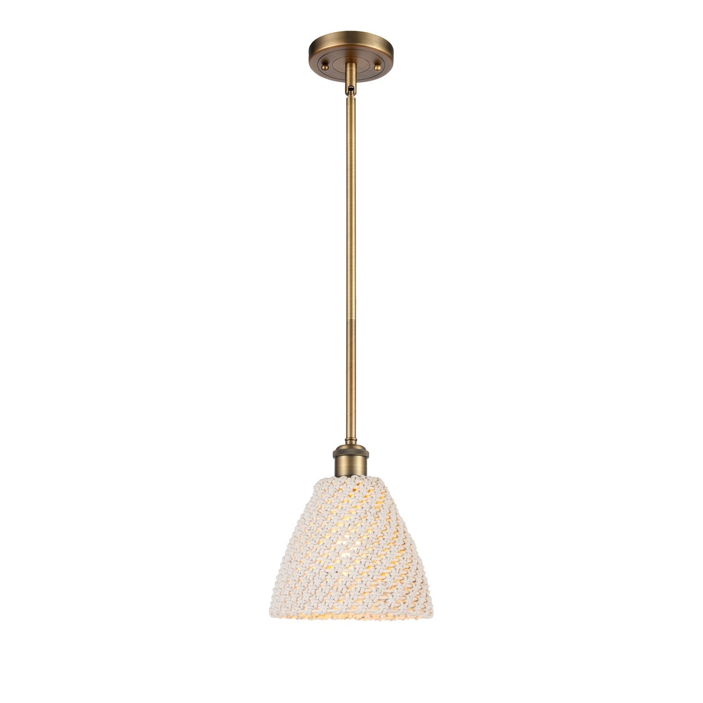 Innovations Bristol Natural 7.5in 1-Light Mini Pendant | Farmhouse Brushed Brass and Natural Fiber | Kitchen Island | Model 516-1S-BB-NBD-75-NAT
