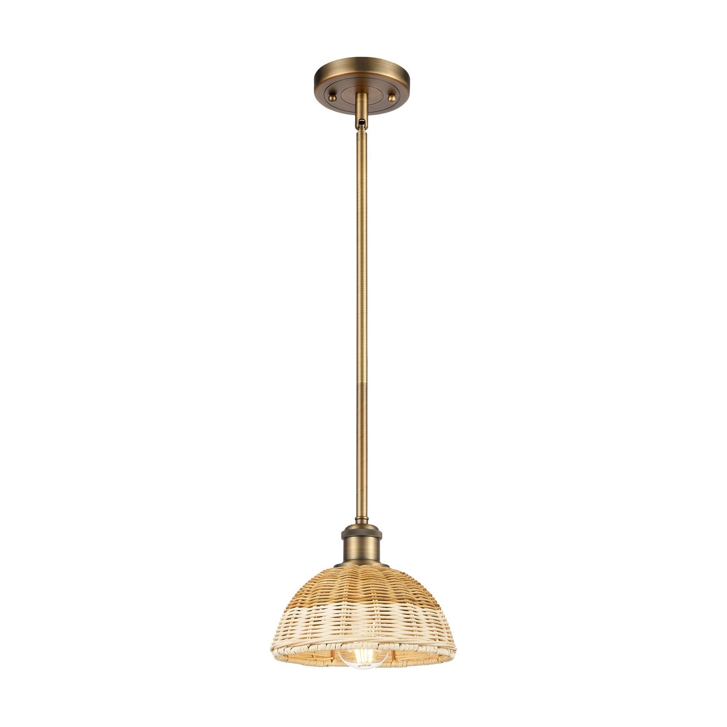 Innovations Bristol Natural II 7.5in 1-Light Mini Pendant | Industrial Brushed Brass and Natural Fiber | Kitchen Island | Model 516-1S-BB-NBD2-75-NAT