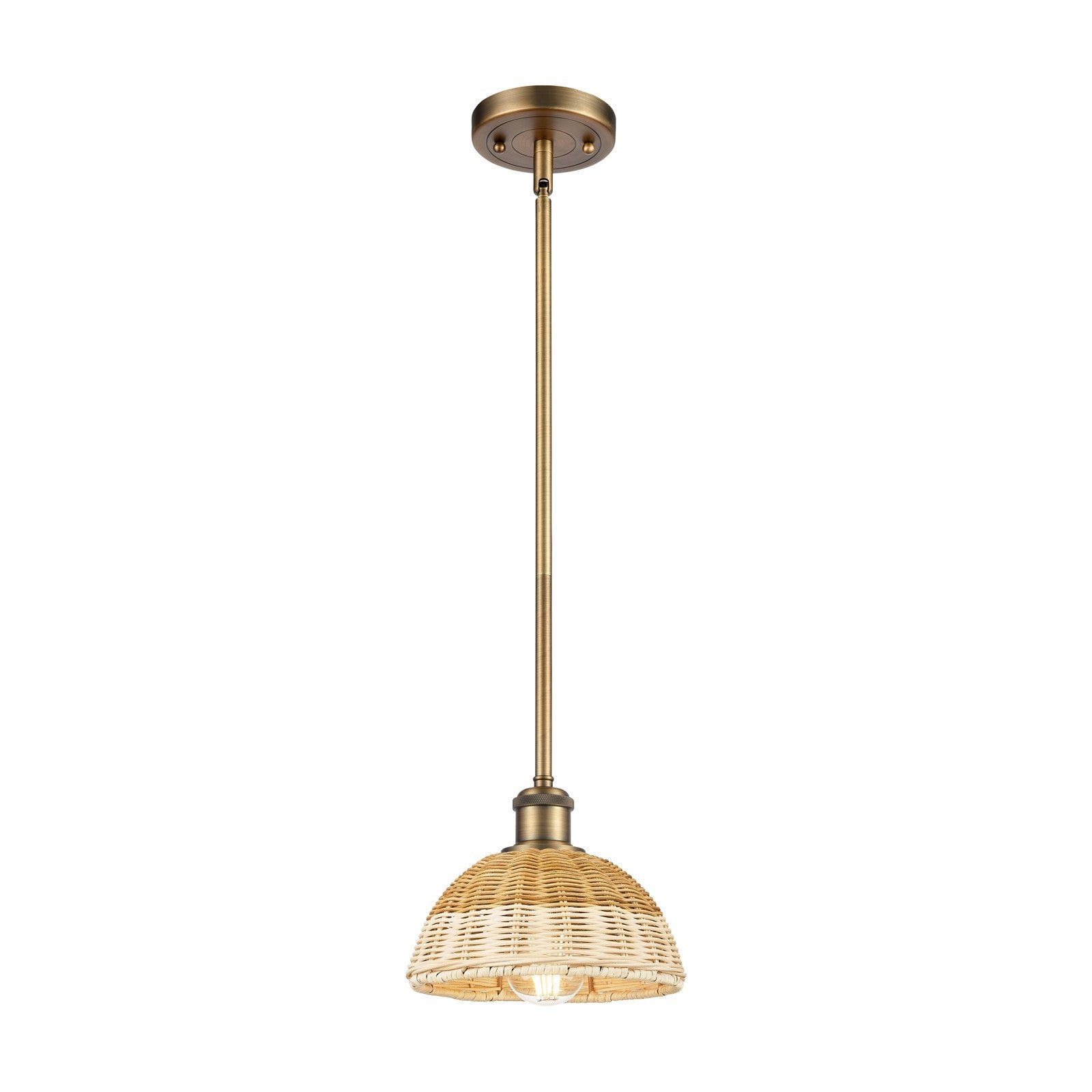 Innovations Bristol Natural II 7.5in 1-Light Mini Pendant | Industrial Brushed Brass and Natural Fiber | Kitchen Island | Model 516-1S-BB-NBD2-75-NAT
