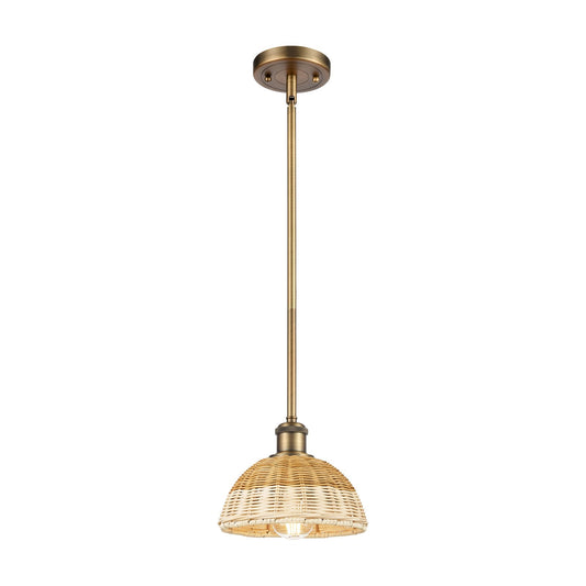 Innovations Bristol Natural II 7.5in 1-Light Mini Pendant | Industrial Brushed Brass and Natural Fiber | Kitchen Island | Model 516-1S-BB-NBD2-75-NAT