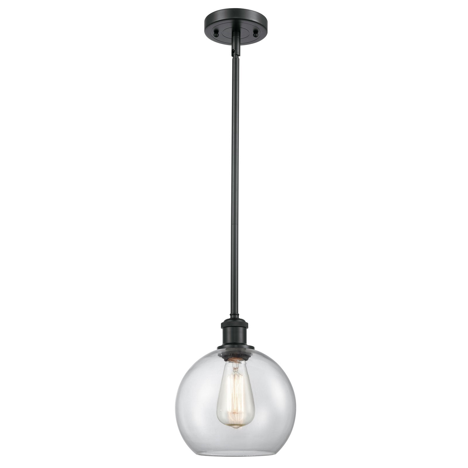 Innovations Athens 8in 1-Light Mini Pendant | Modern Matte Black and Clear Basket Weave Glass | Kitchen Island & Dining | Model 516-1S-BK-G122C-8CL