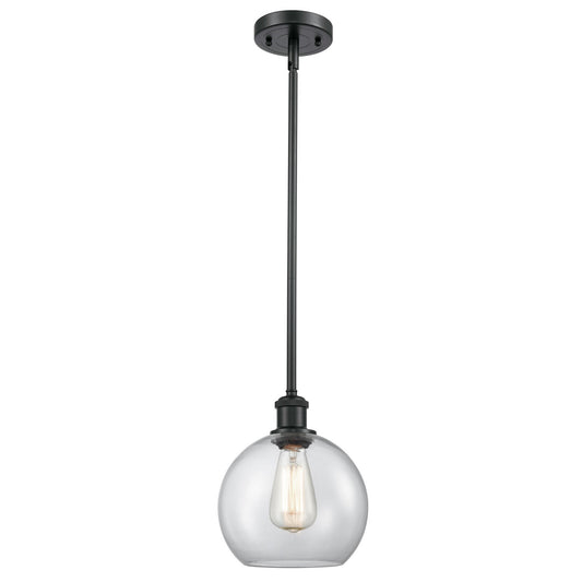 Innovations Athens 8in 1-Light Mini Pendant | Modern Matte Black and Clear Basket Weave Glass | Kitchen Island & Dining | Model 516-1S-BK-G122C-8CL