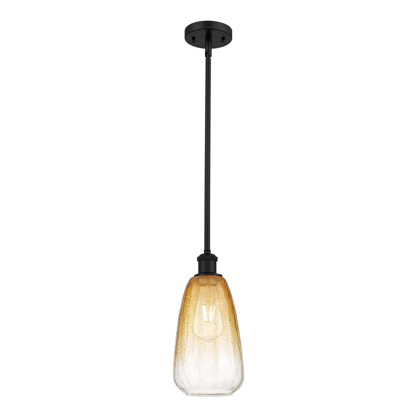 Innovations Brookhaven Almond 6in 1-Light Mini Pendant | Industrial Matte Black and Amber Glass | Kitchen Island & Dining | Model 516-1S-BK-G480-6AM