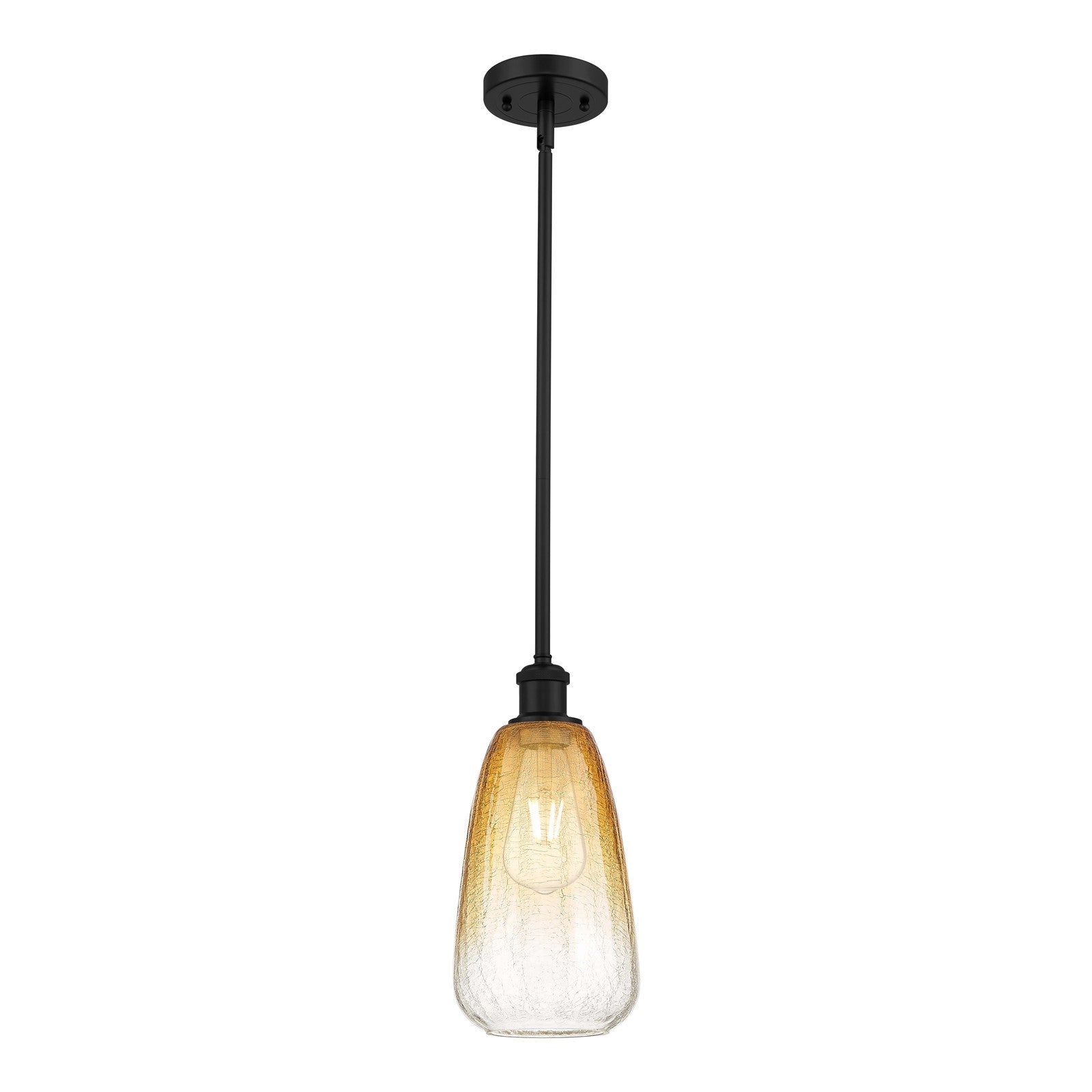 Innovations Brookhaven Almond 6in 1-Light Mini Pendant | Industrial Matte Black and Amber Glass | Kitchen Island & Dining | Model 516-1S-BK-G480-6AM