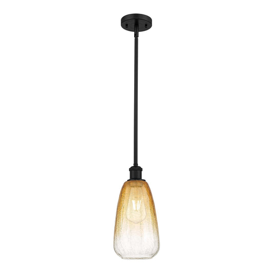 Innovations Brookhaven Almond 6in 1-Light Mini Pendant | Industrial Matte Black and Amber Glass | Kitchen Island & Dining | Model 516-1S-BK-G480-6AM