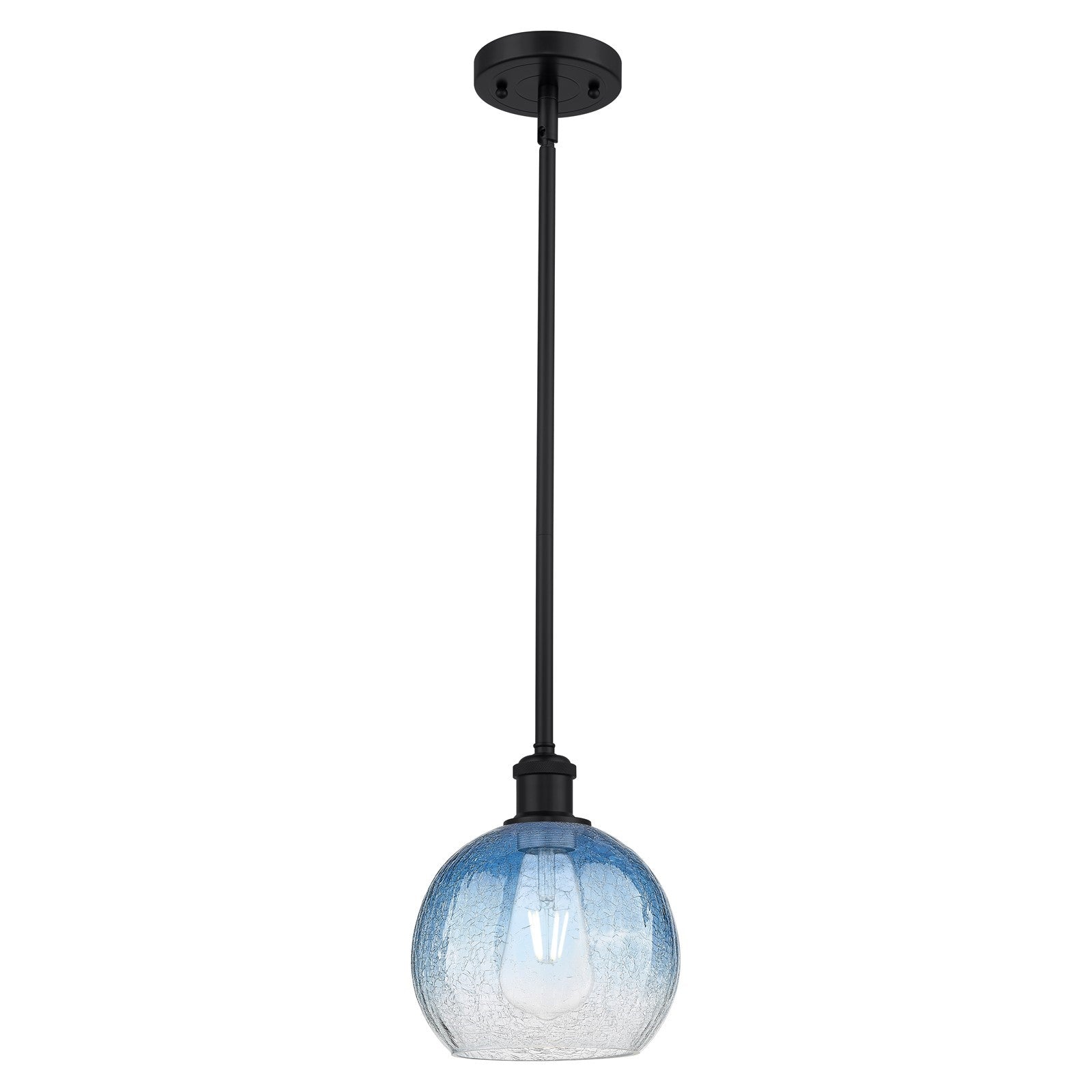 Innovations Brookhaven Globe 8in 1-Light Mini Pendant | Industrial Matte Black and Sapphire Blue Glass | Kitchen Island | Model 516-1S-BK-G483-8SB
