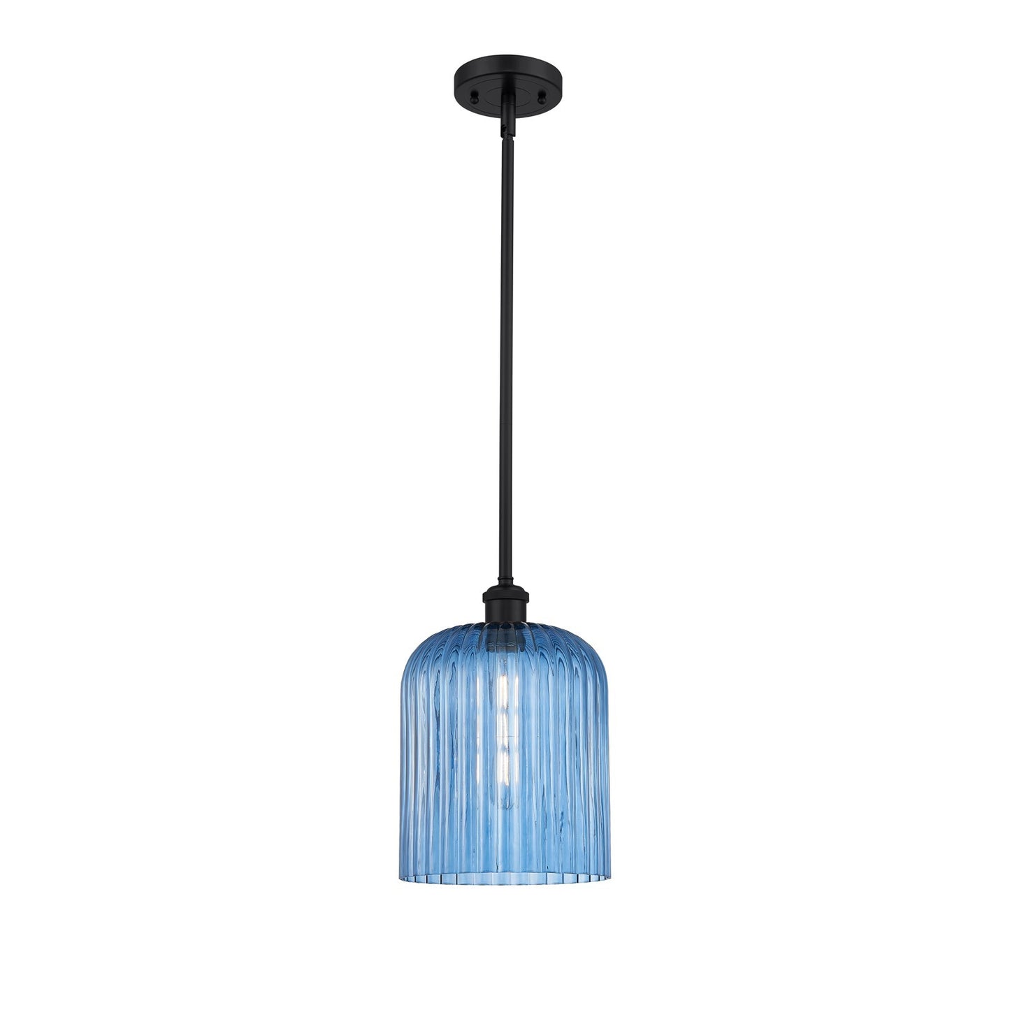 Innovations Bridal Veil 5in 1-Light Mini Pendant | Art Nouveau Matte Black and Princess Blue Glass | Kitchen Island | Model 516-1S-BK-G559-8BL