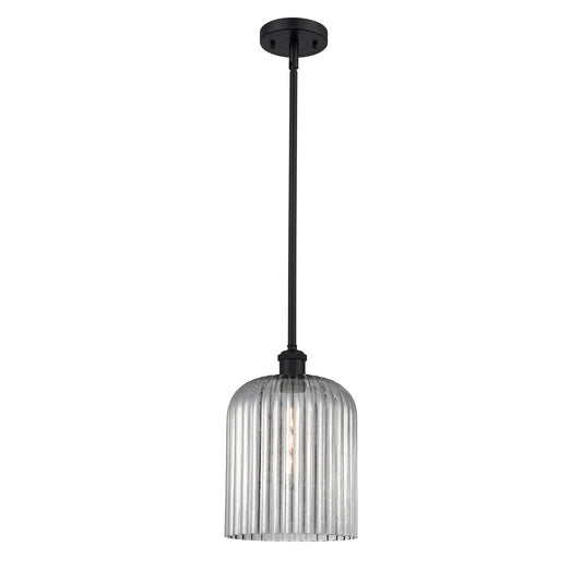 Innovations Bridal Veil 5in 1-Light Mini Pendant | Art Nouveau Matte Black and Light Smoke Ribbed Glass | Kitchen Island | Model 516-1S-BK-G559-8SM