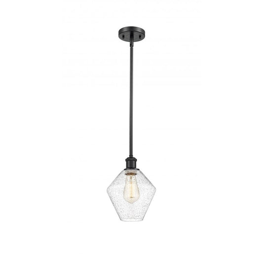 Innovations Ballston Cindyrella 8in 1-Light Mini Pendant | Nautical Transitional Matte Black Steel and Seedy Glass | Kitchen | Model 516-1S-BK-G654-8