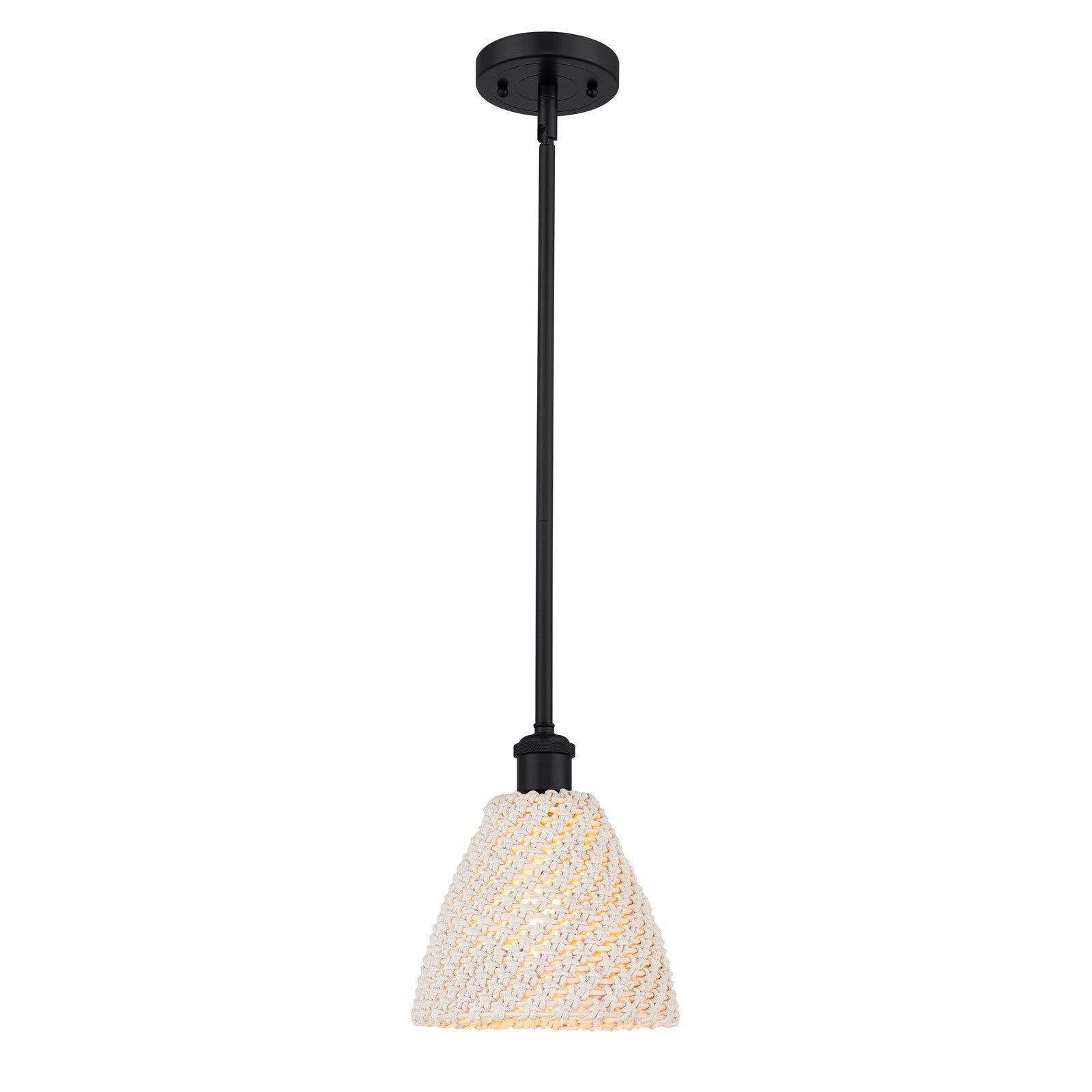 Innovations Bristol Natural 7.5in 1-Light Mini Pendant | Farmhouse Matte Black and Natural Fiber Dome | Kitchen Island | Model 516-1S-BK-NBD-75-NAT