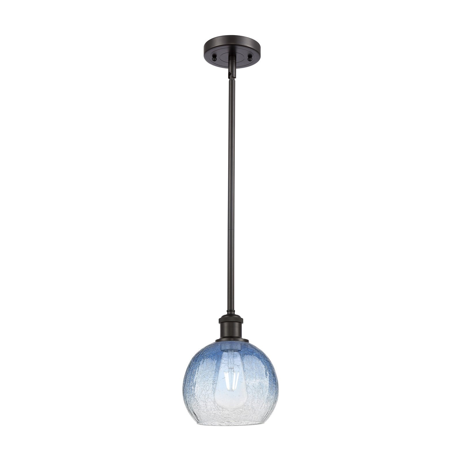 Innovations Brookhaven Globe 7.88in 1-Light Mini Pendant | Industrial Oil Rubbed Bronze and Sapphire Blue Glass | Kitchen | Model 516-1S-OB-G483-8SB