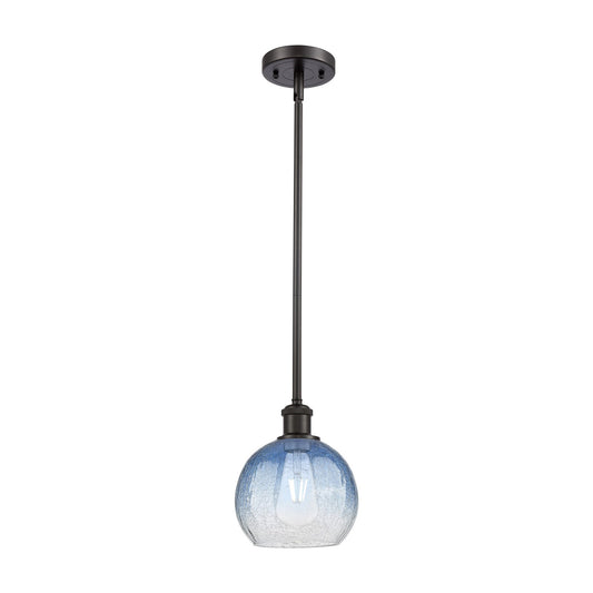Innovations Brookhaven Globe 7.88in 1-Light Mini Pendant | Industrial Oil Rubbed Bronze and Sapphire Blue Glass | Kitchen | Model 516-1S-OB-G483-8SB