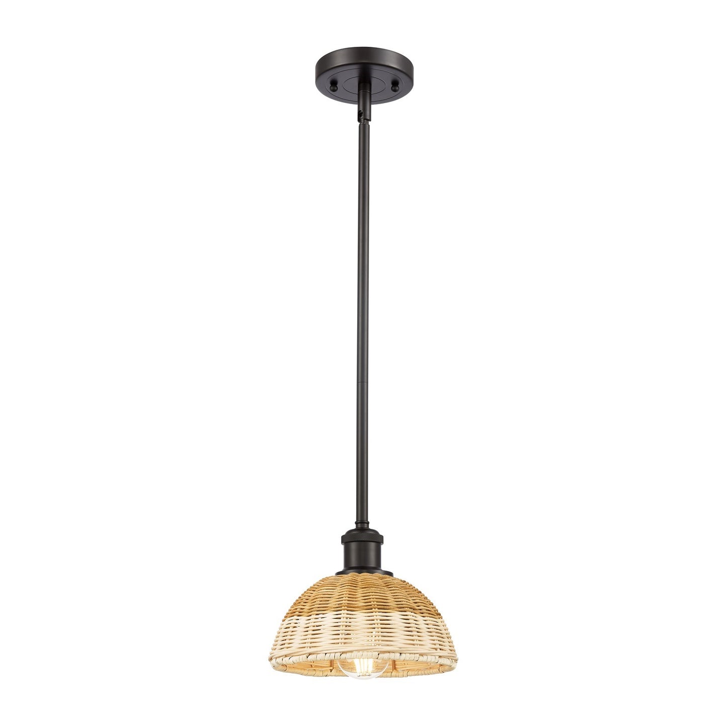 Innovations Bristol Natural II 7.5in 1-Light Mini Pendant | Industrial Oil Rubbed Bronze and Natural Fiber Dome Shade | Model 516-1S-OB-NBD2-75-NAT