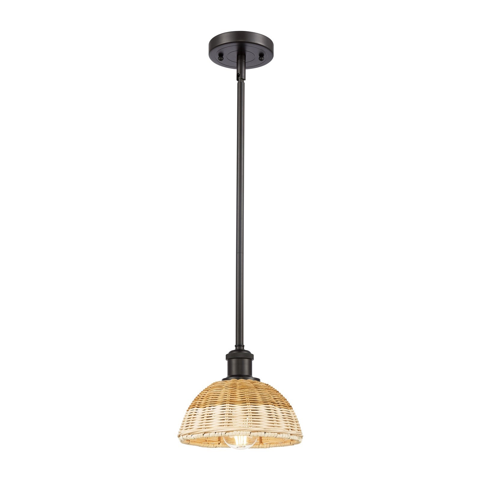 Innovations Bristol Natural II 7.5in 1-Light Mini Pendant | Industrial Oil Rubbed Bronze and Natural Fiber Dome Shade | Model 516-1S-OB-NBD2-75-NAT