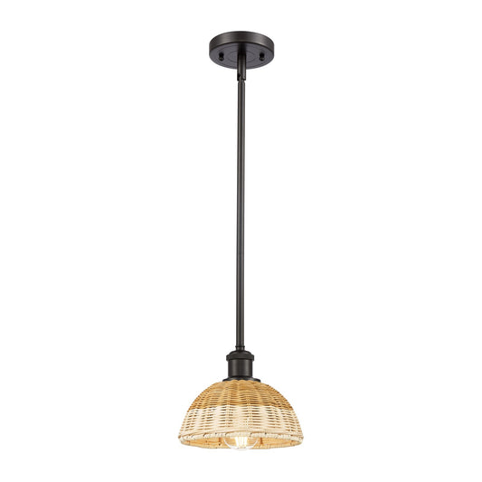 Innovations Bristol Natural II 7.5in 1-Light Mini Pendant | Industrial Oil Rubbed Bronze and Natural Fiber Dome Shade | Model 516-1S-OB-NBD2-75-NAT