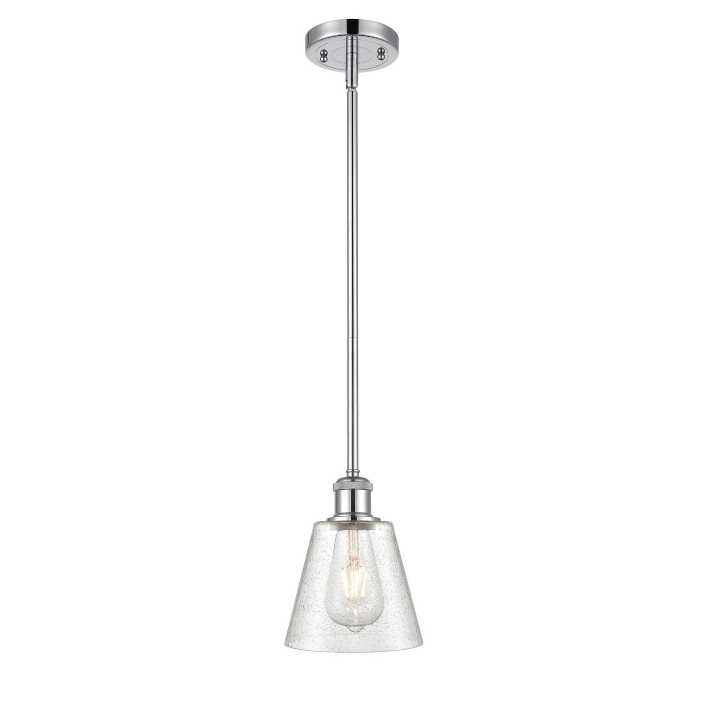 Innovations Caton 6in 1-Light Mini Pendant | Industrial Polished Chrome and Frosted Glass Pyramid Shade | Kitchen Island | Model 516-1S-PC-G454