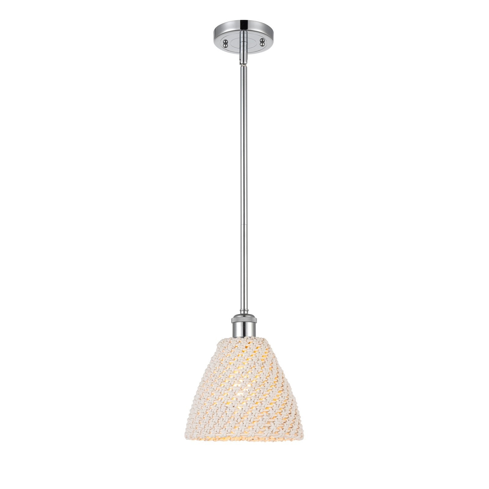 Innovations Bristol Natural 7.5in 1-Light Mini Pendant | Farmhouse Polished Chrome and Natural Fiber Dome | Kitchen | Model 516-1S-PC-NBD-75-NAT