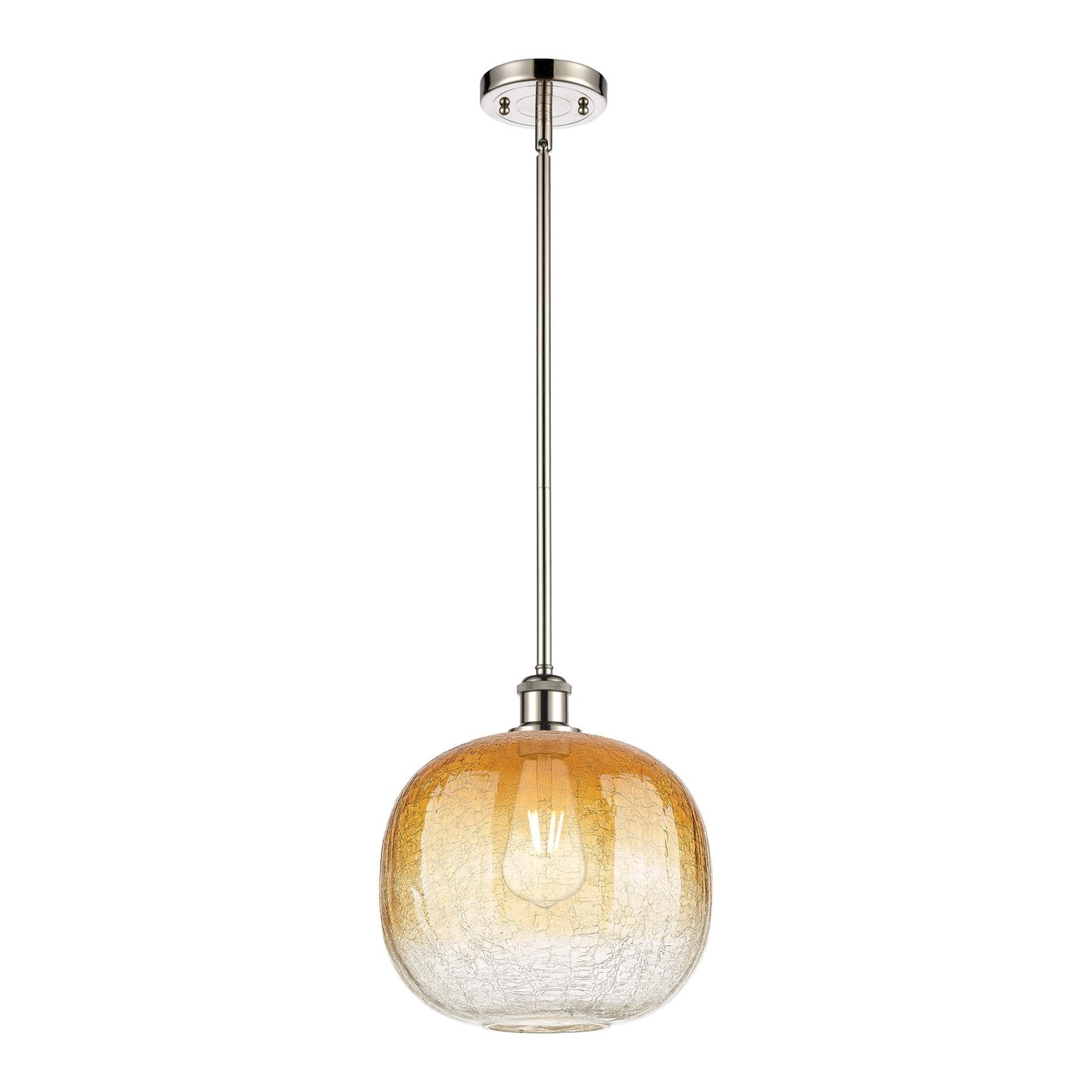 Innovations Brookhaven Sphere 10.5in 1-Light Mini Pendant | Industrial Polished Nickel and Amber Glass | Kitchen Island | Model 516-1S-PN-G481-10AM