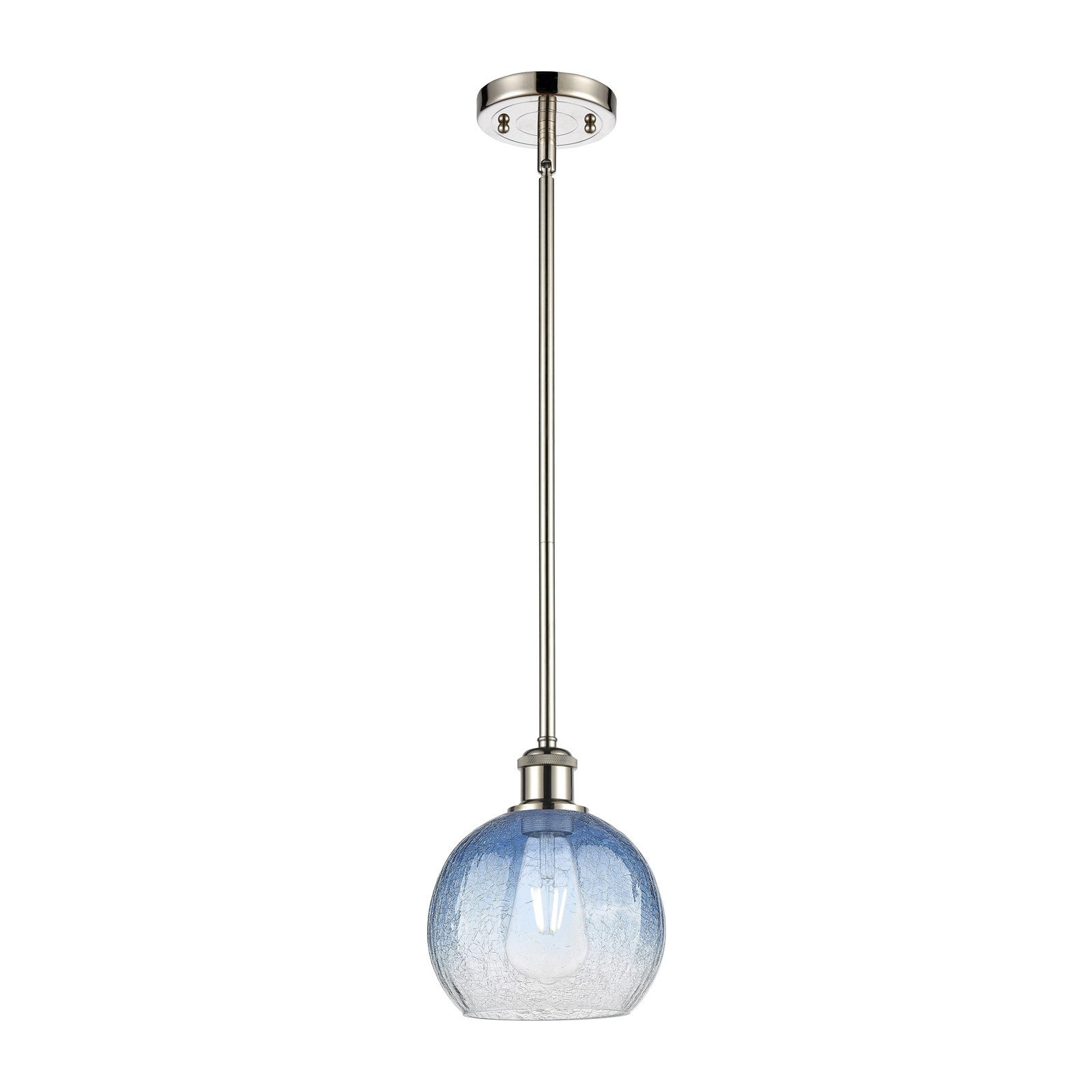 Innovations Brookhaven Globe 7.88in 1-Light Mini Pendant | Industrial Polished Nickel and Sapphire Blue Glass | Kitchen | Model 516-1S-PN-G483-8SB