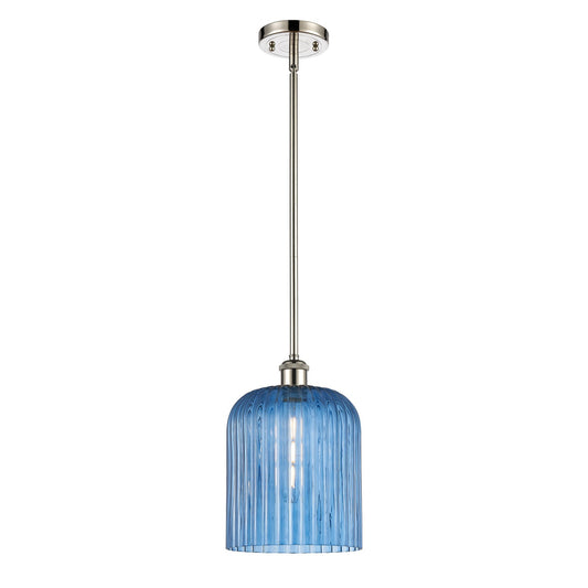 Innovations Bridal Veil 8in 1-Light Mini Pendant | Art Nouveau Polished Nickel and Princess Blue Glass | Kitchen Island | Model 516-1S-PN-G559-8BL