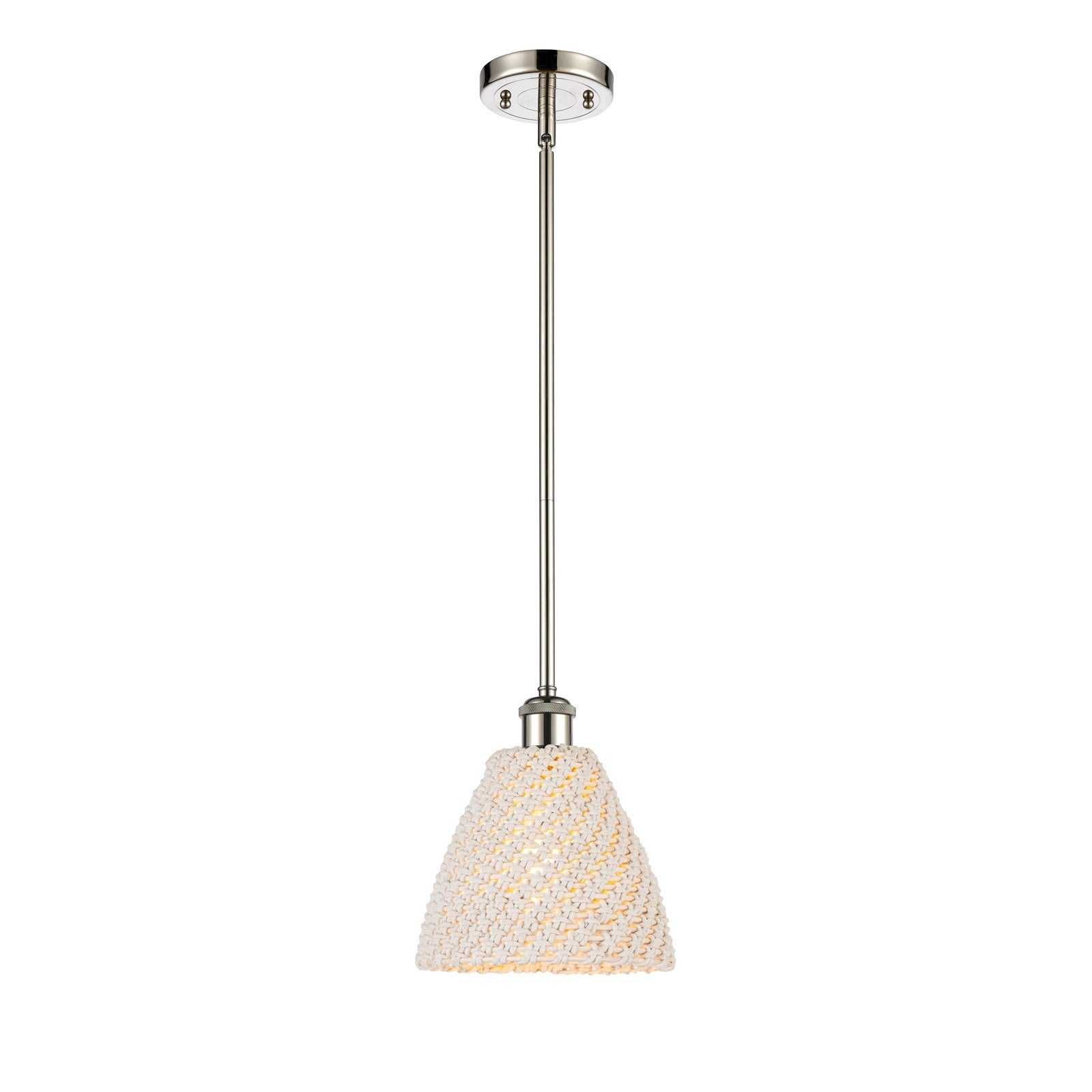 Innovations Bristol Natural 7.5in 1-Light Mini Pendant | Polished Nickel and Natural Fiber Dome | Kitchen Island | Model 516-1S-PN-NBD-75-NAT