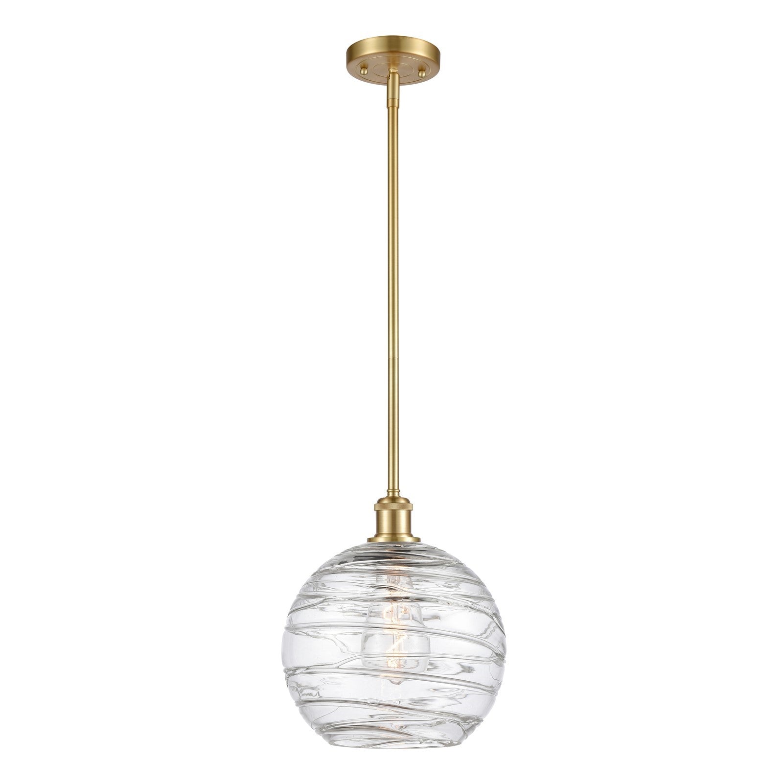 Innovations Athens Deco Swirl 10in 1-Light Mini Pendant | Satin Gold and Clear Glass Globe | Kitchen Island & Dining | Model 516-1S-SG-G1213-10CL