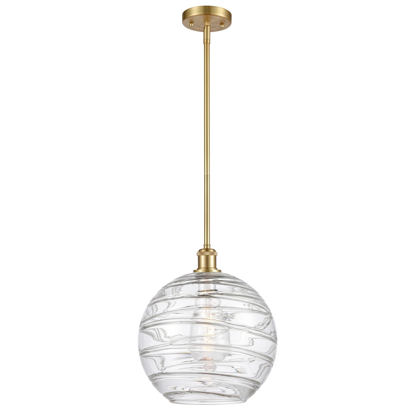 Innovations Athens Deco Swirl 12in 1-Light Mini Pendant | Satin Gold and Clear Deco Swirl Glass | Kitchen Island | Model 516-1S-SG-G1213-12CL