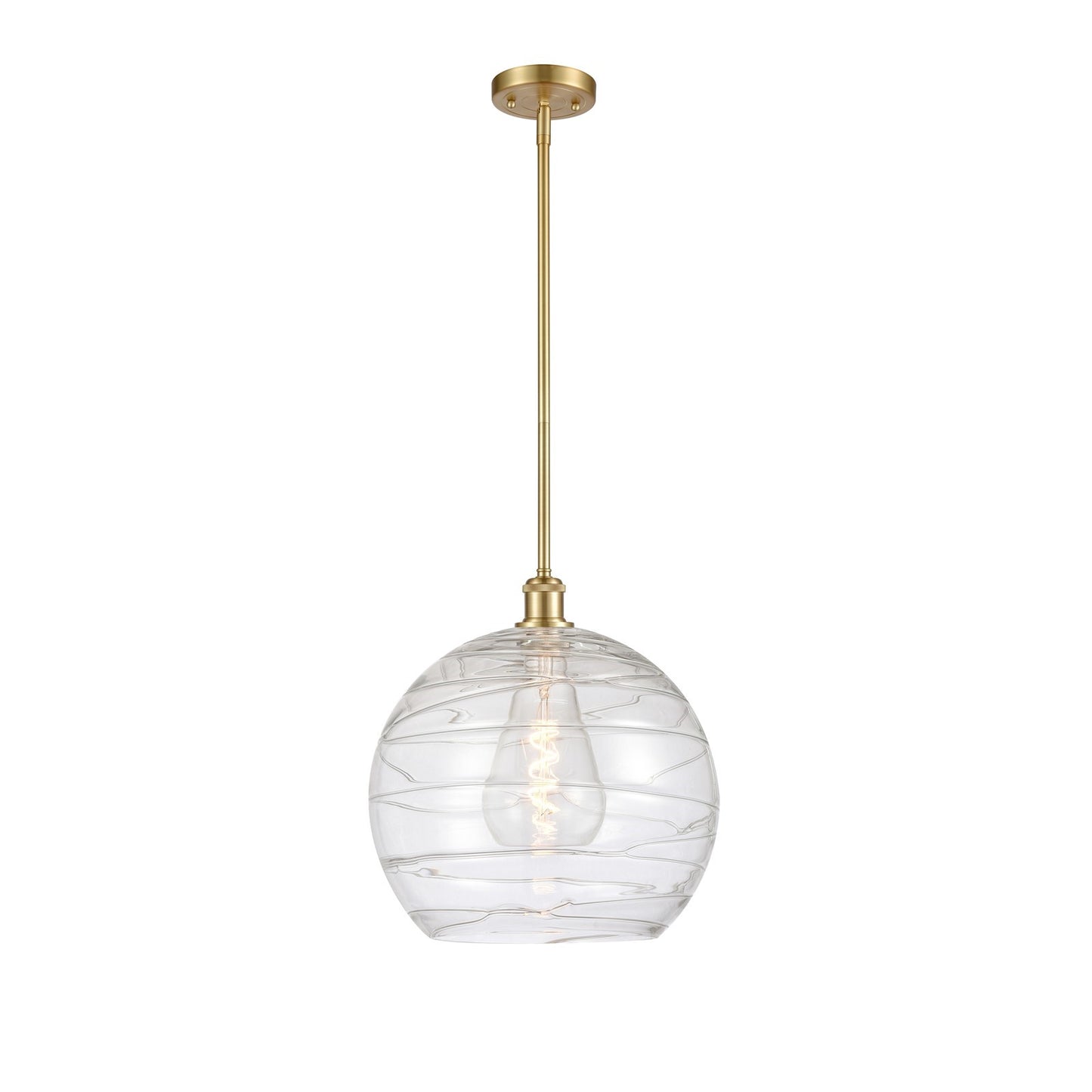 Innovations Athens Deco Swirl 14in 1-Light Mini Pendant | Satin Gold and Clear Deco Swirl Glass | Kitchen Island | Model 516-1S-SG-G1213-14CL