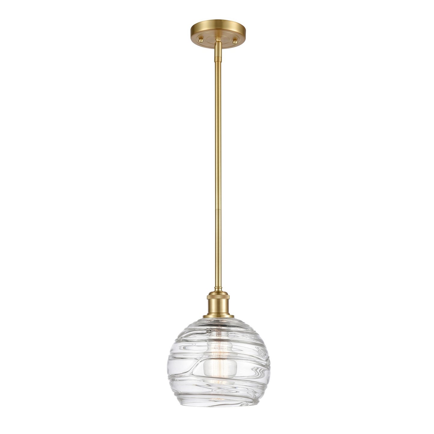Innovations Athens Deco Swirl 8in 1-Light Mini Pendant | Satin Gold and Clear Deco Swirl Glass | Kitchen Island & Dining | Model 516-1S-SG-G1213-8CL