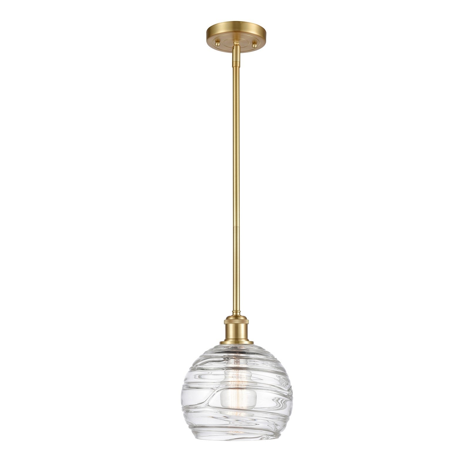 Innovations Athens Deco Swirl 8in 1-Light Mini Pendant | Satin Gold and Clear Deco Swirl Glass | Kitchen Island & Dining | Model 516-1S-SG-G1213-8CL