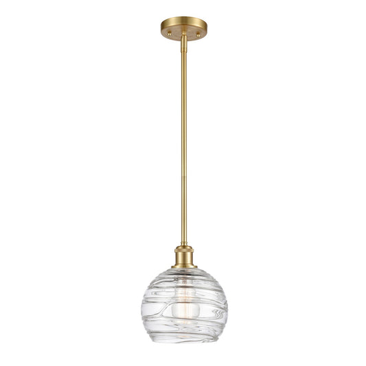 Innovations Athens Deco Swirl 8in 1-Light Mini Pendant | Satin Gold and Clear Deco Swirl Glass | Kitchen Island & Dining | Model 516-1S-SG-G1213-8CL