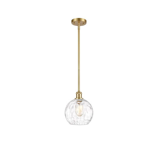 Innovations Ballston Athens Water 8in 1-Light LED Mini Pendant | Industrial Satin Gold Steel and Clear Water Glass | Kitchen | Model 516-1S-SG-G1215-8-LED