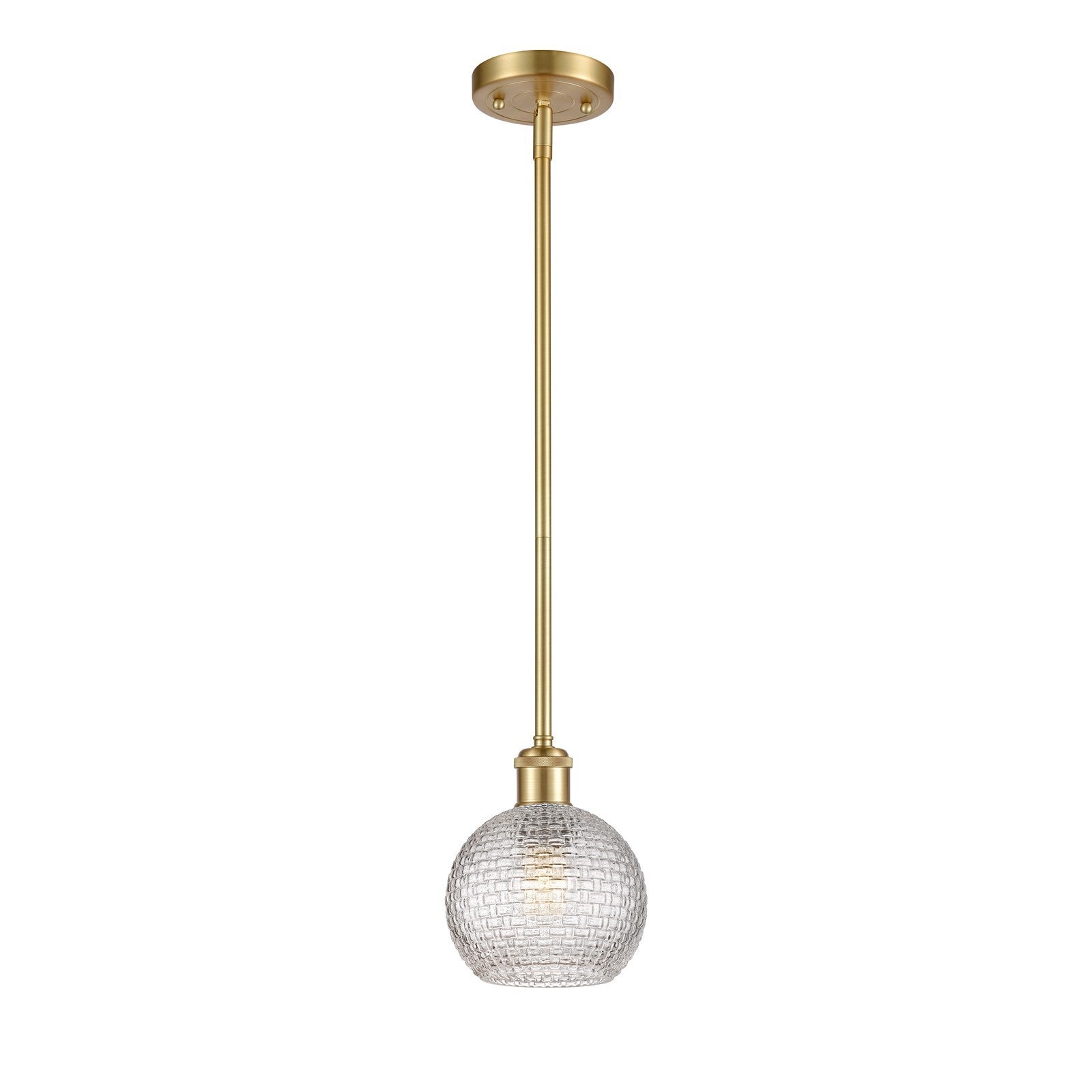 Innovations Athens 6in 1-Light Mini Pendant | Modern Farmhouse Satin Gold and Clear Basket Weave Glass | Kitchen Island | Model 516-1S-SG-G122C-6CL
